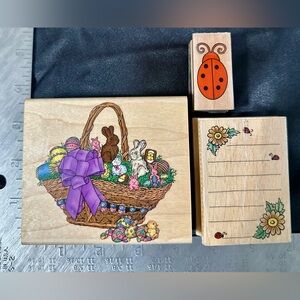Easter Basket Rubber Stamp Set with Ladybug - 3 Piece